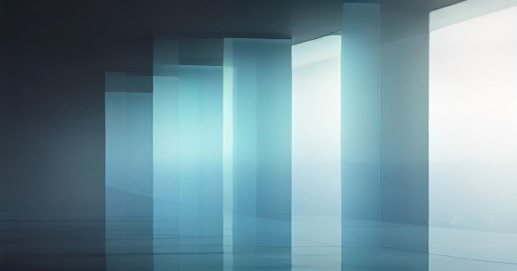 WordPress 7.1 Viewports – abstraktes Symbolbild Abstrakte, unterschiedlich breite lichtdurchlässige Glaspaneele im Raum als geometrisches Symbolbild für verschiedene Viewport-Breakpoints